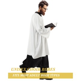 Toulite Unisex Matte Surplice Choir Robes for Church White Round Neck Baptismal Robes for Collar Clergy Priest Vestment(40'')