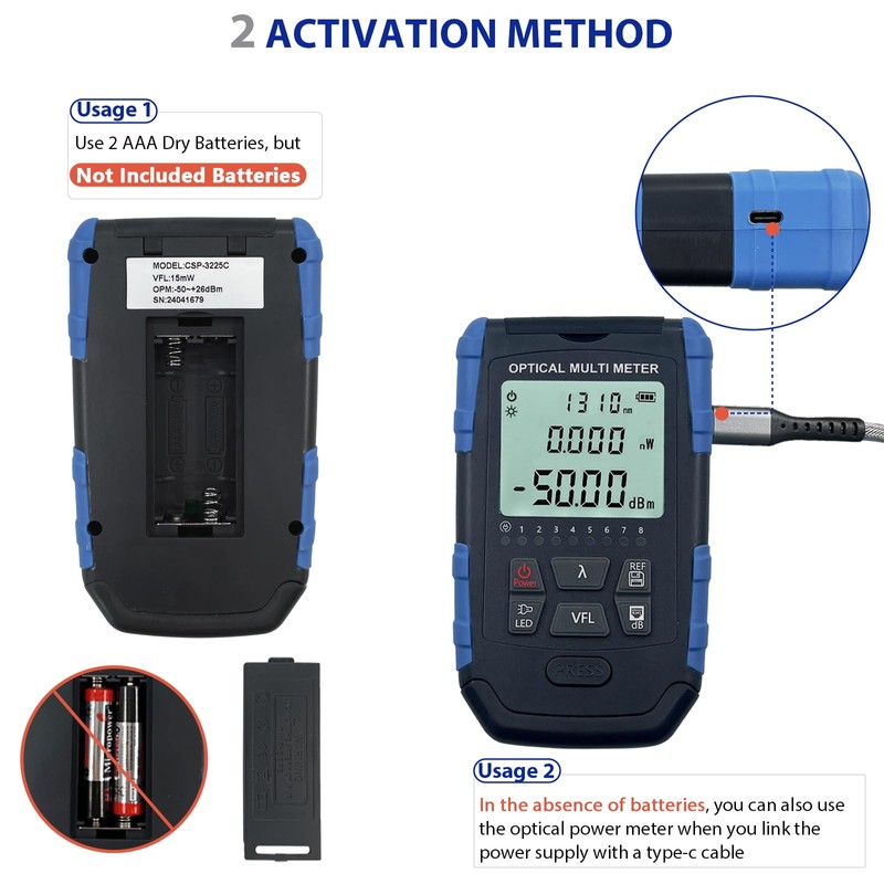 5-in-1 Fiber Optic Cable Tester, Portable Optical Power Meter with