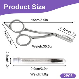 2 Pcs Eyebrow Scissors and Brush Kit Stainless Steel Trimmer
