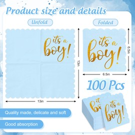 FYSUIMU 100Pcs It's a Boy Napkins Blue Gold Foil Scalloped Disposable Napkin Paper Luncheon Dinner Napkin for Baby Shower Gender Reveal Table Supplies