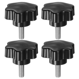 sourcing map 4pcs Star Knobs M8 x 20mm 304 Stainless Steel Threaded Stud 46mm Plastic 6-Star Head Hand Tightening Thumb Screw Clamping Jig Knob Handle, Black