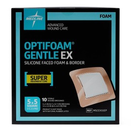 Medline Optifoam Gentle EX Bordered Foam Dressing 5" x 5", Box of 10 - MSCEX55EP