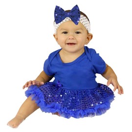 Petitebella Single Color Bodysuit Sequins Tutu Baby Dress Nb-18m (Blue, 12-18 Months)