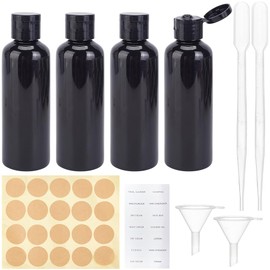GORGECRAFT Pack of 6 3.4 oz/100 ml Black Travel Bottles Squeezable Leak-Proof Empty Cosmetic Containers Made of Plastic Bottles with Flip Top with 2 Funnels 2 Droppers and Label Sticker