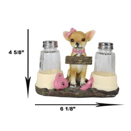 Ebros Hot & Spicy Pink Girl Chihuahua Glass Salt Pepper Shakers Holder Figurine
