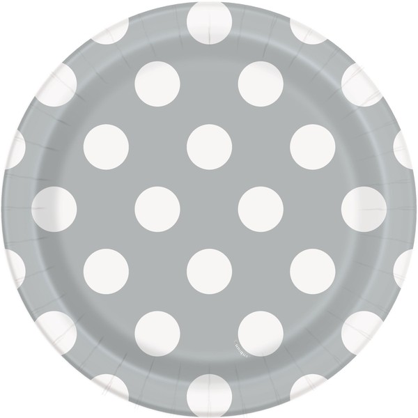 Unique Party 37284 - 18cm Silver Polka Dot Party Plates,