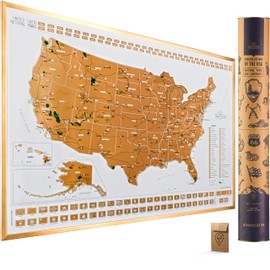 Travelization Scratch Off Map of United States 24" x 17" Frameable USA Scratch Map with National Parks, Highest Peaks and Vibrant Colors, Ideal for Travelers, White