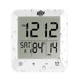 BXF SPORTS Digital Shower Clock Waterproof,Bathroom Extra Large LCD Screen Wall Clock Timer,Countdown,Moisture Proof,Anti Splash,Display Temperature,Time,Date and Week,Suction Cup,Hanging,Hole Stand