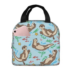 VOOHDDY Fish Otter Cute Cartoon Insulated Lunch Bag For Men Women Reusable Lunch Box Container Waterproof Portable Cooler Thermal Tote Bag For Work Office Picnic Beach Travel
