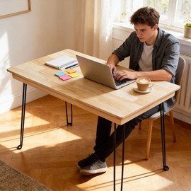 RUBAPOSM Wooden Folding Desk Portable Folding Wood Table 43in Fold-Down Workbench No Assembly Required for Home Office Writing Reading Puzzle Small Computer Table