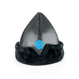 Miss Tesettür Turkish Ottoman Bork Hat, Ertugrul Leather Fur Winter Cap, Grey Faux Fur and Black Faux Leather