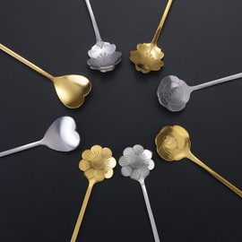 NMQLX Dessert Spoon Set, 6-16 Pcs 7" flower Shape Stainless Steel Spoons, Ice Cream Fruit Spoon for Home, Kitchen or Restaurant