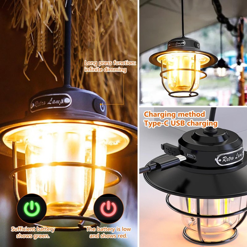 LED Campinglampe, Tragbar Campingleuchte Aufladbar, USB Zeltlampe zum Aufhängen, Stufenlos