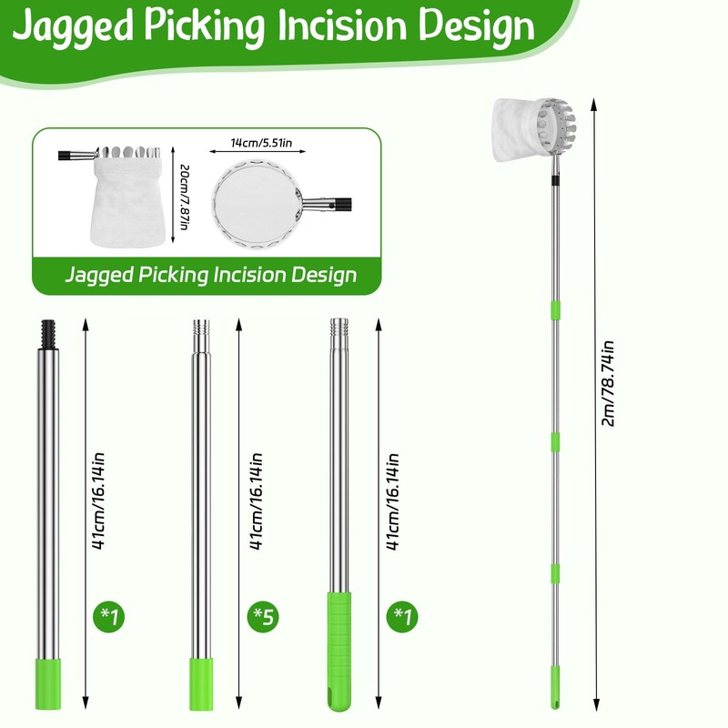 BURMONG 6.6 FT Fruit Picker Tool with Stainless Steel Pole