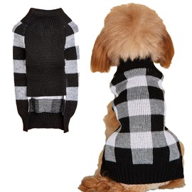 Jecikelon Knit Plaid Dog Sweater Warm Puppy Clothes for Small Dogs Knitwear Pet Cat Winter Outfit Cold Weather Pullover Doggy Clothing (Medium, Black)