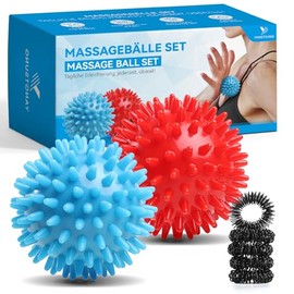 Hedgehog Ball Massage Set, Massage Ball for Reflexology, Anti-Stress, Relaxation Gift, Massage Ball, Hedgehog Ball, Back, Neck, Hand, Foot - Ball with Nubs, Small, Hard & Medium