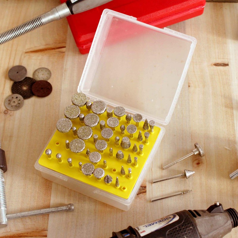 50pc Diamond Burr Bit Set for Rotary Tool 40 Grit
