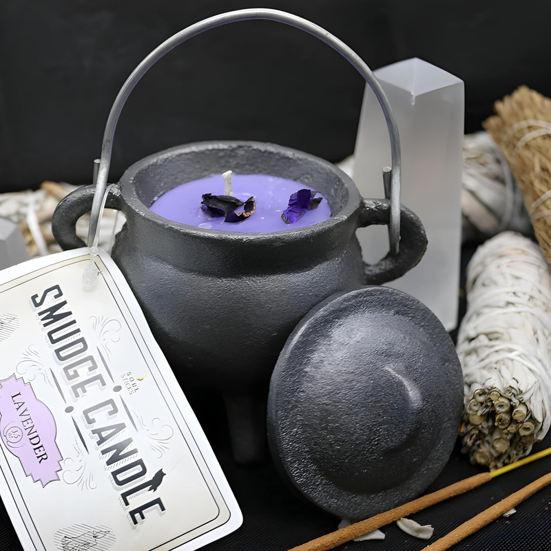 Reusable 4-Inch Cast Iron Cauldron Candle with Lid and Hanging
