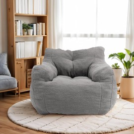 INMOZATA Bean Bag Chair for Adult, 3FT Pre-Filled Soft Teddy Fluffy Lazy Sofa Floor Chair Beanbag for Living Room Playroom Dorm Apartment (Mid-Gray)