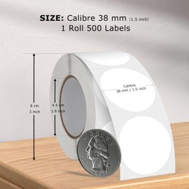 FINDAT White Round Thermal Labels 1.5 Inch Vinyl Circle Waterproof Direct Printer Sticker Self-Adhesive Perforated Name Tag for Logo DIY QR Design Office Address 500 PCS