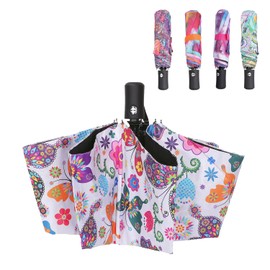 Glamflapin White Floral Umbrellas for Women, Anti-UV Protection Automatic Folding Umbrella, 35 in, Portable Travel Umbrella for Rain & Sun
