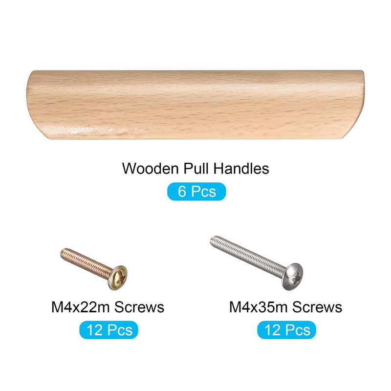 sourcing map Wood Pull Handles, 6pcs 96mm/3.78" Hole Distance Wooden