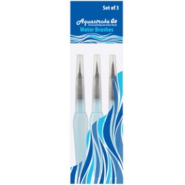 Aquastroke-Go Water Brush Pens for Watercolor Painting Set of 3 Aqua Pen Taklon Bristle Paintbrushes for Water-Soluble Paint, Inks, Pencils & More