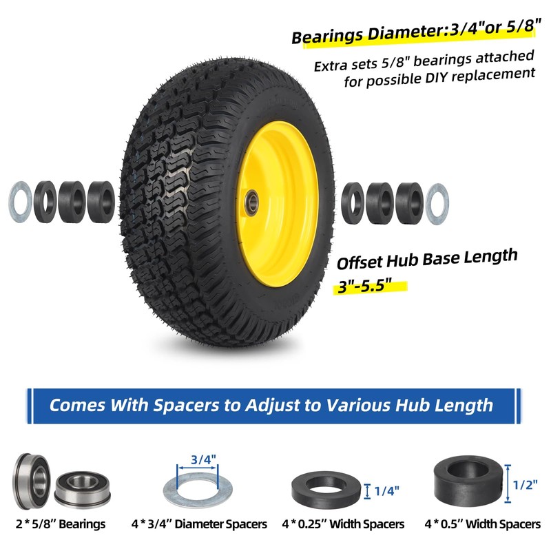 GICOOL 16x6.50-8 Tubeless Tire and Wheel, 16x6.5-8 Lawn Mower Tires,