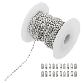 PATIKIL 10m/32.8ft Beaded Ball Chain, 2.4mm Stainless Steel Pull Chain Extension with 20 Pcs Connectors for Tag Chain, Keychain Rings, DIY Crafts, Bronze