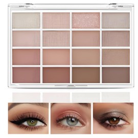 16 Color Nude Eyeshadow Palette for Women: Long-Lasting, Highly Pigmented Shimmer & Matte Mixable Makeup Palette with Waterproof Blendable Brown, Gray & Nude Tones for Day to Night Wear