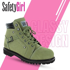 Safety Girl Steel Toe Boots for Women - Moss - 8.5M | Water Resistant Women's Fusion Work | Leather Work | Rugged Goodyear Welt Construction | Oil Resistant Outsoles & Cushioned Insoles