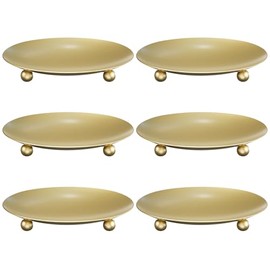Candelabros dorados para velas de pilar, juego de 6 platos de metal premium para velas LED o de cera, soporte decorativo para velas de pilar para centro de mesa
