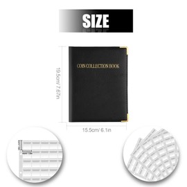 AIEX 10 Pages/120 Sleeves Coin Collection Album Notes with Leather Hard Cover Black Durable Coin Storage Album Penny Coin Book for Collectors (Pocket Size: 4 x 4 cm)
