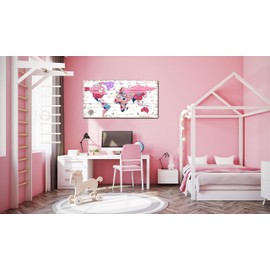 ZHAOSHOP Pink Pictures Wall-Decor - World Map Canvas Wall Art For Bedroom Girls - Wall Pictures For Living Room Decor Ready to Hang Size 40" x 20"
