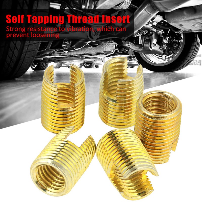 50 Pieces Self-Tapping Thread Insert, Brass Tone Thread Slotted Inserts