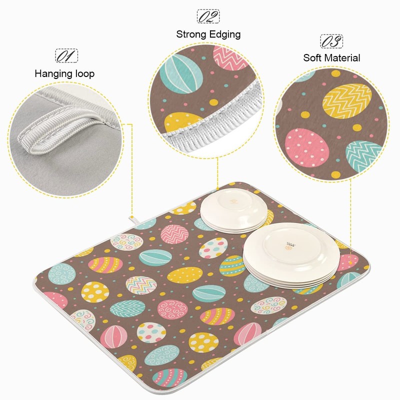 Bolaz Easter Eggs Polka Dot Dish Drying Mat, Absorbent Drying