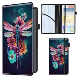 WZCJDHMJ Leather Car Document Holder-Vehicle Registration & Insurance Card Organizer for Auto,Truck -ID & Driver's License Storage for Men Women,Beautiful Dragonfly