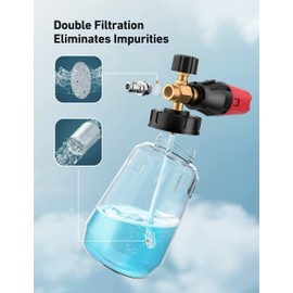 AstroAI Foam Cannon, Heavy Duty Car Foam Blaster Wide Neck Adjustable Snow Foam Lance and Thick Foam for Pressure Washer with 1/4" Quick Connector,1L Bottle & 5 Nozzles