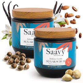 Saavy Naturals Exfoliante Corporal Con Aroma Azúcar, Vegano Y Natural Con Vitamina E, Set De Regalo De Exfoliante De Coco De Lujo, 355 Ml (Paquete De 2) - Hecho En Ee. Uu. (56 Ml (Paquete De 2),