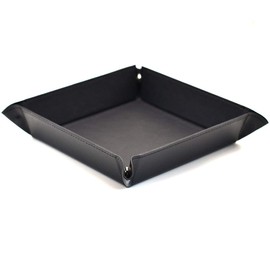 HDdais Dice Rolling Tray - Eco Friendly Leather Collapsible Dice Tray Catchall Change Key Wallet Coin Box Tray (Black)