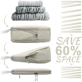 Compression Packing Cubes for Suitcases, Travel Essentials Expandable Travel Bags Organizer for Luggage-4 Set (Beige)