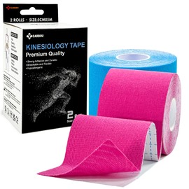 Carbou Kinesiology Tape 5cmx5m-2 Rolls Water Resistant Strips,Elastic Cotton Athletic Tape for Muscle Strain Relief & Joint Support Blue and Pink