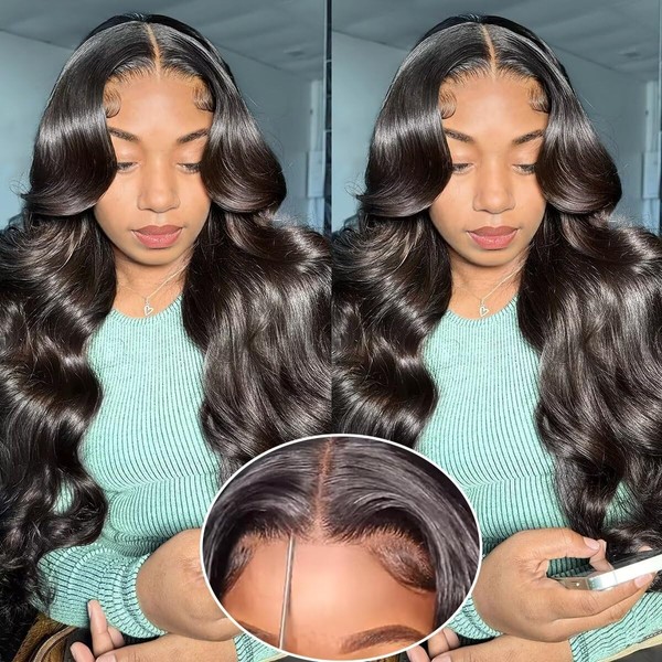Wear and Go Glueless Human Hair Wig, Pre Cut Lace Wigs, 150% Density, Pre-Plucked, Natural Hairline, Body Wave Wigs, Bleached Knots, Upgraded HD Lace Front Wig, 22 Inches, Natural Colour