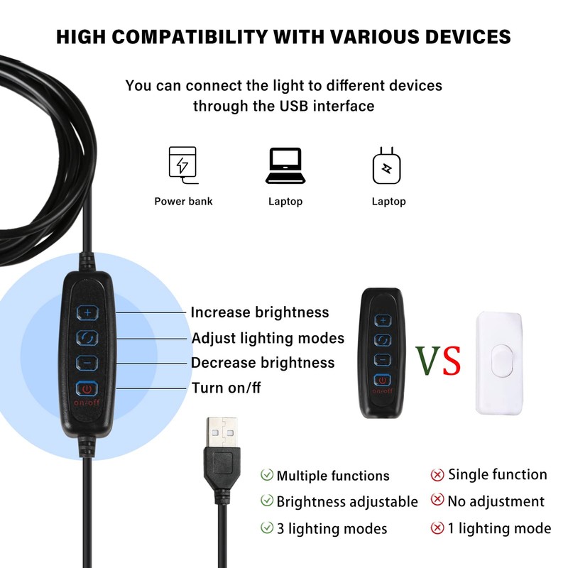 Outdoors USB LED Lamp Warm/White/Warm White Light Adjustable Brightness Hook