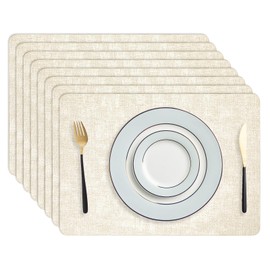 ArcaGuru Faux Leather Placemats Set of 8, Heat Resistant Non-Slip Place mats for Dining Table, Washable and Wipeable, Anti-Slip Place Mats for Indoors & Outdoors, 17 x 12.2 Inch, Beige