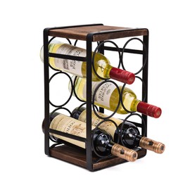SODUKU Rustic Wood Countertop Wine Rack 6 Bottles No Need Assembly Brown