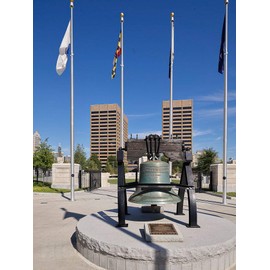 Photo : A replica of the Liberty Bell, an iconic symbol of American independence, located in Philadelphia, Pennsylvania, relocated from the Georgia State Capitol grounds to Library Plaza 16in x 20in