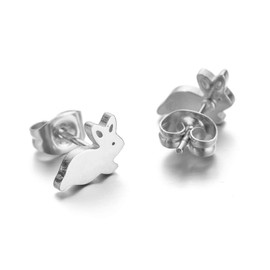 BELUCKIN Tiny Animal Bunny Rabbit Stud Earrings (Silver)