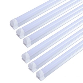 6 Pack T8 LED Integrated Tube Light,4FT 24W, 6500K Super Bright White,4 Foot Linkable LED Utility Shop Light,Ceiling and Under Cabinet Light,Corded Electric with Built-in ON/Off Switch,Milky Cover