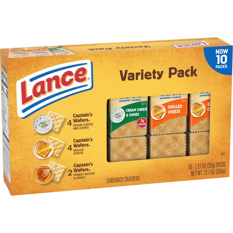Lance Sandwich Crackers, Captain's Wafers, Variety Pack, 10 Individual Packs,